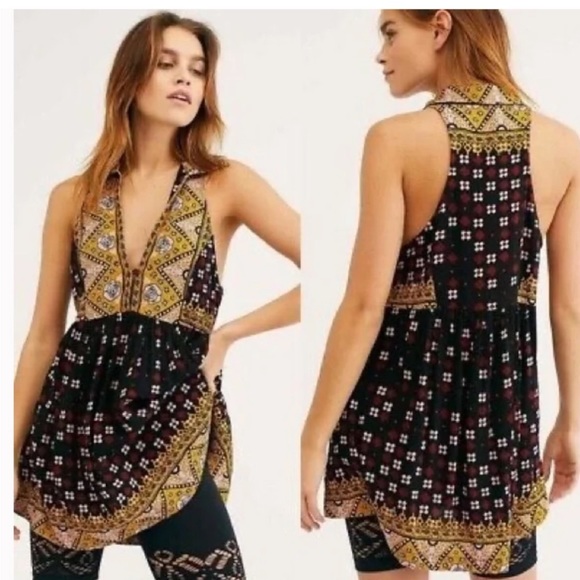 Final Sale Free People Charlotte Printed Tunic Tank Top Size Large - Picture 12 of 12